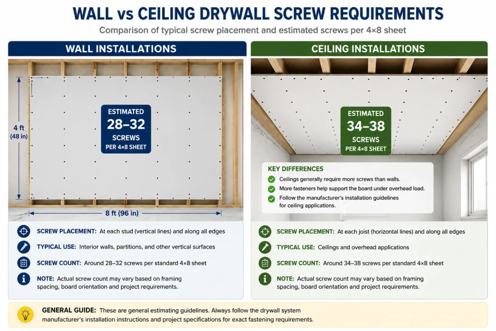 Comparison of drywall screw requirements for wall and ceiling installations