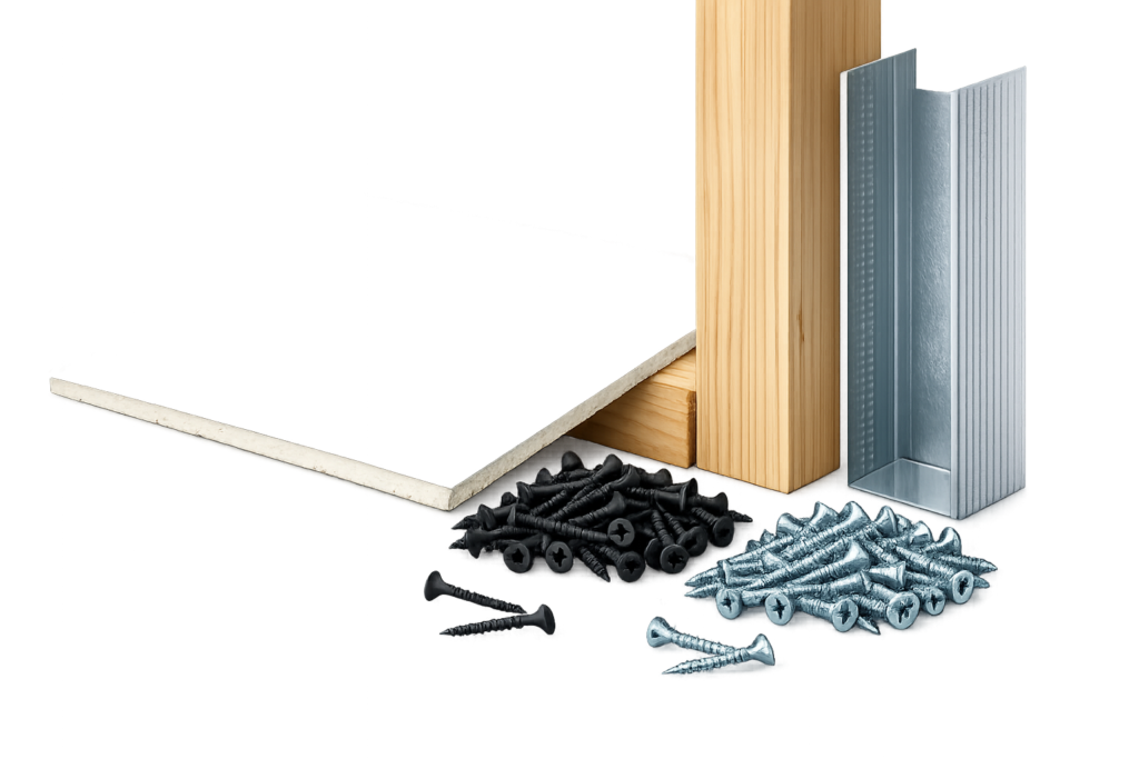 black and zinc wallboard screws for fixing gypsum board to wood and metal framing