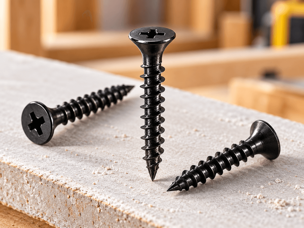 Black drywall screws for partition walls, ceilings and interior framing applications