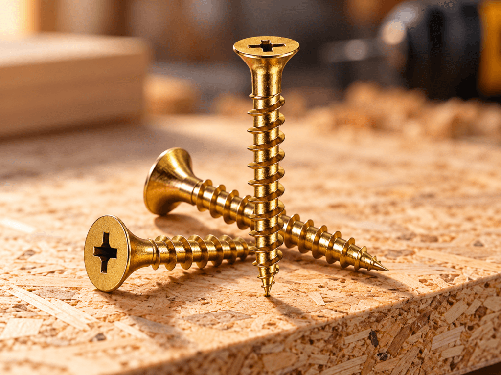 Chipboard screws for furniture, cabinetry and panel project applications