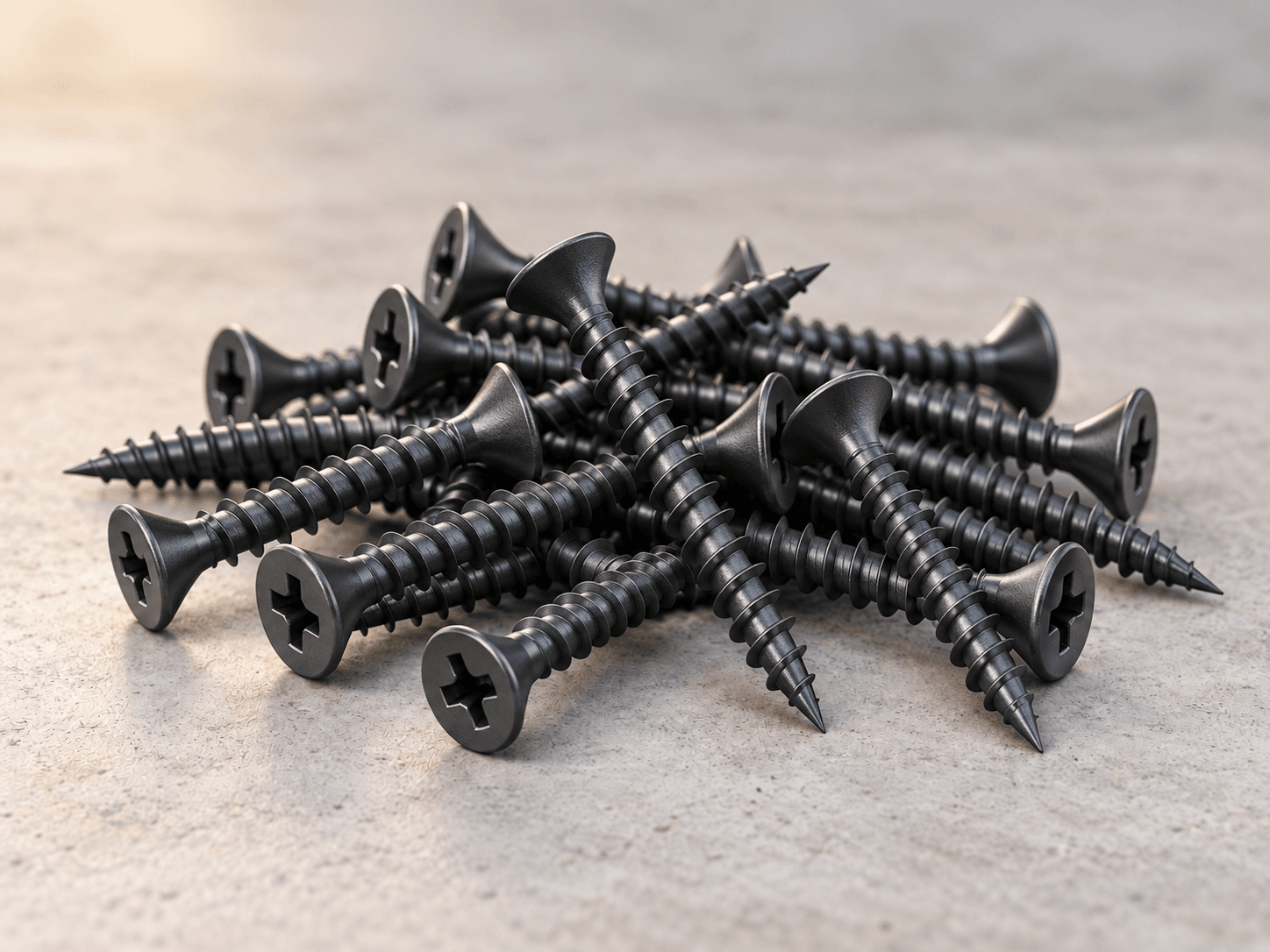 Black zinc drywall screws for interior drywall and partition applications