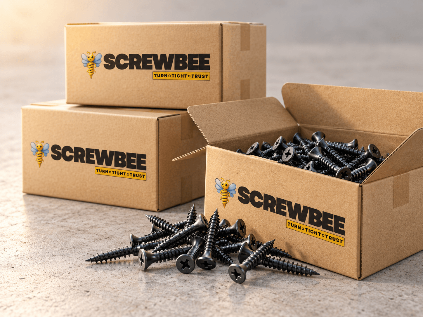 ScrewBee bulk drywall screw packaging for dealer and export supply