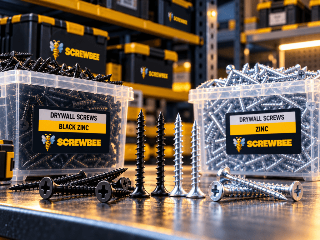 ScrewBee drywall screw storage with zinc and black zinc screws