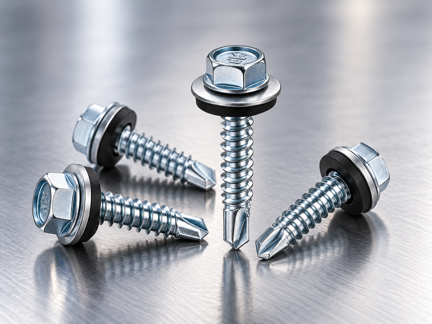 Silver hex head self-drilling screws with drill point tips for metal fastening applications