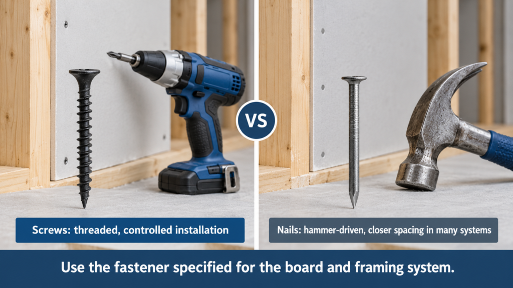 Drywall screws vs nails comparison for board and framing systems