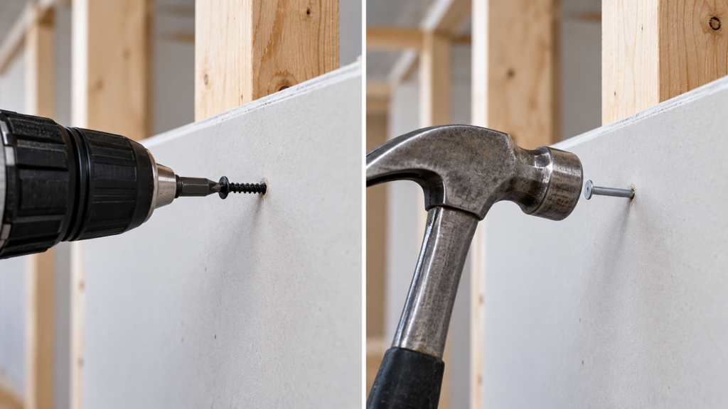 Drywall screw and nail comparison for gypsum board installation