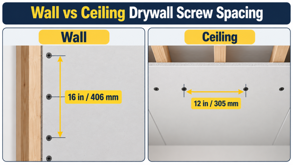 Drywall screw spacing for walls and ceilings